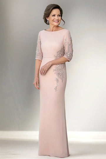 Robe longue mère de la mariée sirène champagne demi-manches longues